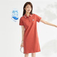 小羊刺绣针织弹力珠地布短袖POLO连衣裙 S 辣酱红（35）