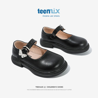 TEENMIX 天美意 童鞋女童黑色小皮鞋2023秋季新款时尚公主鞋儿童单鞋