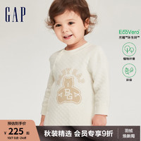 Gap新生婴儿秋季2023绗缝夹棉长袖一体连体衣788772儿童装包屁衣 米色 90cm(18-24月)