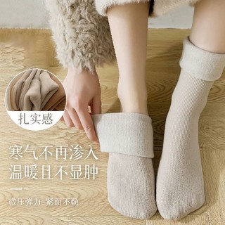 厚袜子女秋冬季加绒加厚保暖雪地袜居家睡觉地板袜蓄热中筒毛圈袜