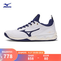 美津浓（MIZUNO）男女运动鞋稳定缓震透气舒适室内排球鞋 43/白色/蓝色/金色 40.5