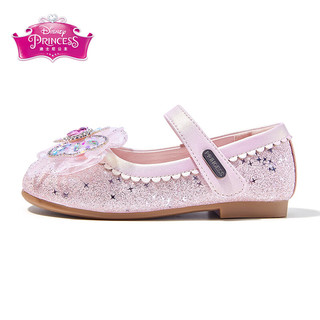迪士尼（DISNEY）童鞋春秋女童水晶鞋蝴蝶结儿童公主皮鞋 DP22219 粉色 31码