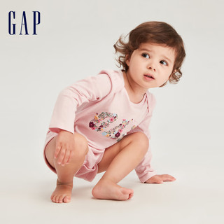 Gap 盖璞 新生婴儿秋季2023新款LOGO纯棉长袖连体衣793899儿童装包屁衣