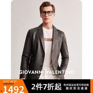 华伦天奴 卓凡尼·华伦天奴（GIOVANNI VALENTINO）商务男士真皮皮衣外套西装纯色绵羊皮西服 深灰 2X（185/100A）