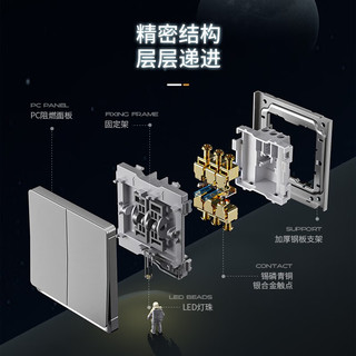 飞利浦（PHILIPS）开关插座面板二三插内嵌钢架带LED开关86型暗装多联连体边框插座 斜五孔插座（10A）