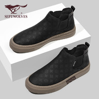七匹狼 潮流男鞋设计感小众2023年秋季新款黑色厚底男士板鞋高级感