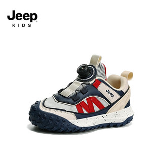 Jeep 吉普 儿童运动鞋秋季轻便防滑跑步鞋防水登山徒步鞋透气休闲鞋 米/卡其（皮面） 32码 鞋内长约20.6cm