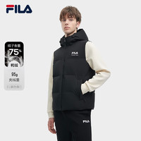 FILA 斐乐 男士羽绒马甲休闲简约字母连帽外套保暖上衣 正黑色-BK 170/92A/M