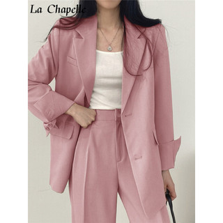 拉夏贝尔（La Chapelle）女装西装外套女职业套装秋款小个子休闲西服外套两件套 黑色 M