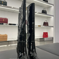 /圣罗兰 YSL黑色漆皮长靴女尖头细跟性感超高跟筒靴长筒靴