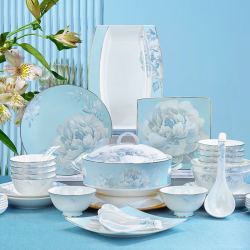 红牡丹餐具套装_red peony 红牡丹 景德镇碗碟套 月光牡丹56头支持