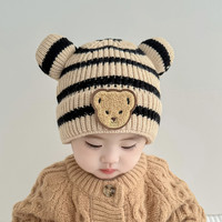 熊朵 婴儿帽子秋冬款毛线套头帽男宝女童可爱婴幼儿保暖儿童宝宝帽子冬
