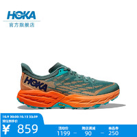 HOKA ONE ONE男女鞋飞速羚羊5越野跑步鞋Speedgoat5网面减震透气 灰绿/山梅花橘-男 39/245mm