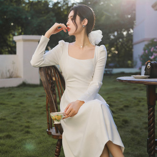 法式领证登记小礼服气质女装高级感订婚日常可穿赫本风白色连衣裙