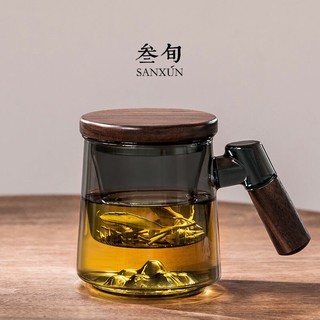 sanxun 叁旬 日式玻璃远山水杯加厚耐热办公室泡茶杯茶水分离个人专用喝茶杯 远山（青纯）玻璃茶杯