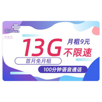 中国联通 發發卡-月租9元（235G流量+流量可续+40e卡）
