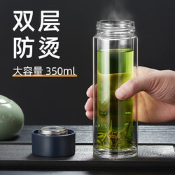 lvzhu 绿珠 双层玻璃杯 创意便携商务男女士大容量 茶水分离过滤办公泡茶水杯子B795深蓝色 350ml