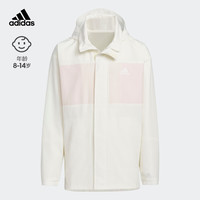 adidas阿迪达斯轻运动女大童抗风透湿疏水梭织连帽夹克外套 汉玉白/白 140CM