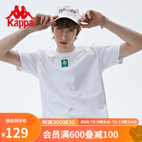 Kappa 卡帕 短袖2023新款男运动T恤纯棉休闲半袖夏简约圆领短袖 漂白-001 L