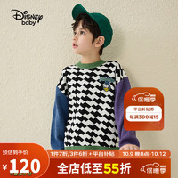 迪士尼（DISNEY）童装儿童男童圆领毛衫棋盘格毛衣DB331HE02蓝紫撞色150