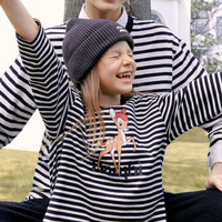 little MO&Co.小鹿斑比IP little moco童装23冬装男女童条纹印花长袖T恤衫 黑白条色 110/56