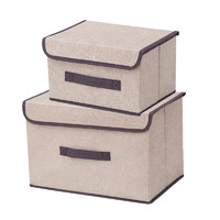 iChoice 仿麻布艺收纳箱可折叠衣物杂物便携防尘收纳盒带盖折叠储物箱  小号