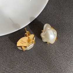 不规则巴洛克珍珠耳环女式轻奢小众设计耳钉复古气质 奶油白 现货(无标)
