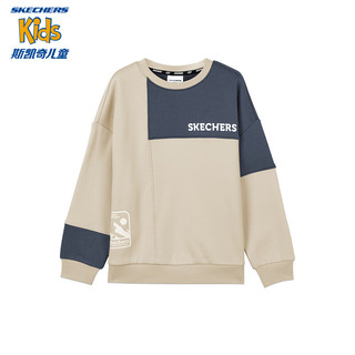 Skechers斯凯奇男女童套头卫衣加绒保暖上衣秋冬百搭儿童上衣L423K066 烟灰色/01CG 120cm