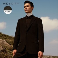 MECITY 男装冬季新款绵羊毛商务雅痞两粒扣西服黑色休闲西装外套男