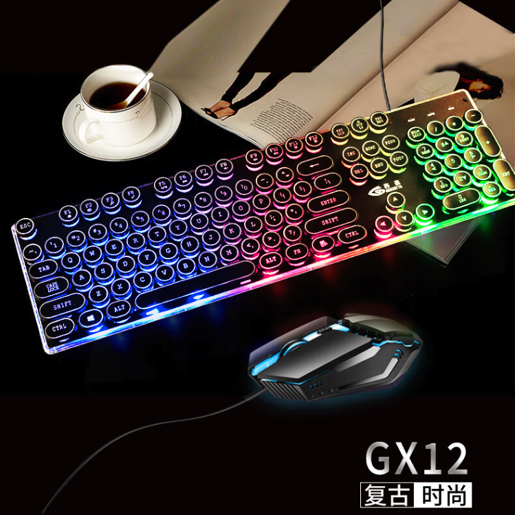 GESOBYTE 吉选 GX12键鼠套装 有线机械键盘 黑色 幻彩背光 透光版