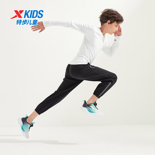 特步（XTEP）儿童童装男童中大童跑步系列针织长裤 纯正黑 120cm