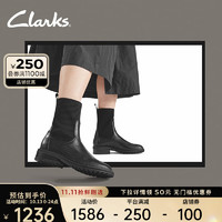 Clarks 其乐 女士蒂勒姆系列秋冬时尚优雅长筒靴休闲女弹力袜靴 黑色 261690664 40 修长楦形，脚型偏宽建议选大半码