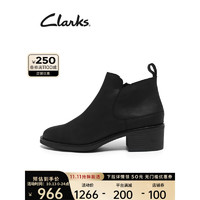 Clarks 其乐 女鞋玫秘系列秋冬切尔西靴潮流时尚复古方跟短靴女 黑色 261616544 37