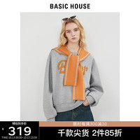 BASIC HOUSE/百家好披肩假两件卫衣女2023宽松落肩撞色上衣 灰色 S