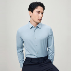 鄂尔多斯emz早秋男士纯色长袖休闲衬衫衬衣柔软细腻