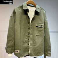 丹朗威（danlangwei）秋冬季男士纯棉衬衫长袖时尚衬衣外套设计感小众oversize 绿色 M