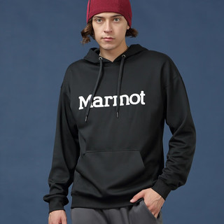 Marmot 土拨鼠 秋冬户外运动保暖套头卫衣防风连帽外套男女同款 曜石黑001 M 欧码偏大