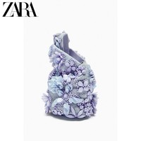 ZARA 秋季新款 女包 紫色浪漫花朵装饰串珠重工女提包 6297110 626