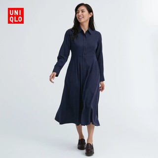 UNIQLO 优衣库 女装 柔软磨毛衬衫式连衣裙(复古长袖收腰) 463508