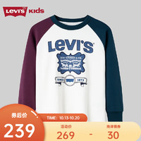 Levi's李维斯儿童装男童长袖T恤撞色打底衫薄款上衣 糖果白 130/64(7)