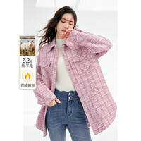 HOPESHOW 红袖 女装优雅香风衬衫式单排扣翻领简约粗花呢外套