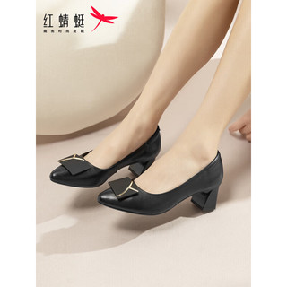 通勤高跟鞋款女士单鞋气质优雅粗跟女鞋 WLB33095黑色36
