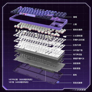 V87 87键 2.4G蓝牙 多模无线机械键盘 加勒比海 动力银轴 RGB