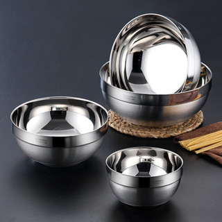 304不锈钢碗带盖儿童双层碗家用加厚中式饭碗隔热防烫辅食碗汤碗