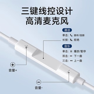 能适有线耳机适用华为小米苹果耳塞式舒适入耳接听电话久戴不痛