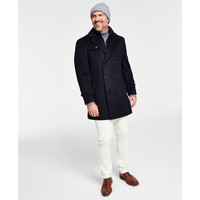 RALPH LAUREN Men's Classic-Fit Navy Solid Double-Breasted Overcoat with Attached Bib