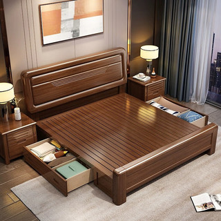 PXN 莱仕达 新中式胡桃木实木床1.8米双人床小户型现代简约主卧婚床A02 1.8床