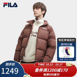 FILA斐乐款羽绒服男女装立领宽松保暖加厚外套 猪肝卡-DK 165/88A/S