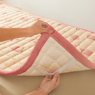 南极人牛奶绒床护垫床褥折叠夹棉薄褥子透气寝室90x200床褥垫被防滑 桃子 90x200cm