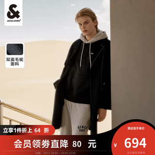 杰克·琼斯（JACK&JONES）秋冬男上衣简约商务双面呢字母中长款大衣外套 黑色-E40 165/88A/XS